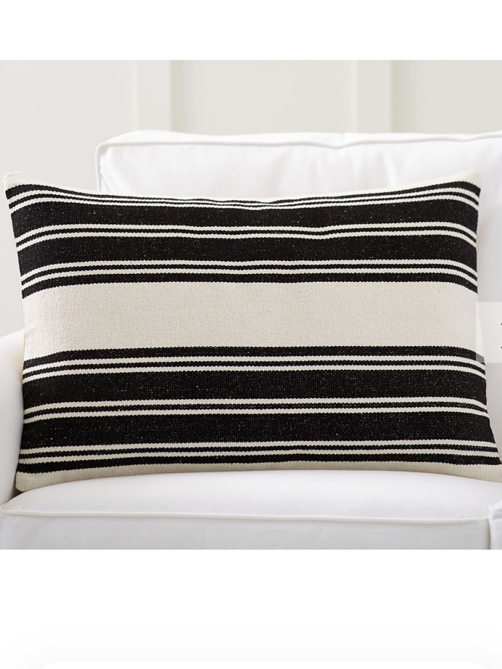 Pottery Barn Black and Cream Striped Accent Pillow Cover, New With Tags!